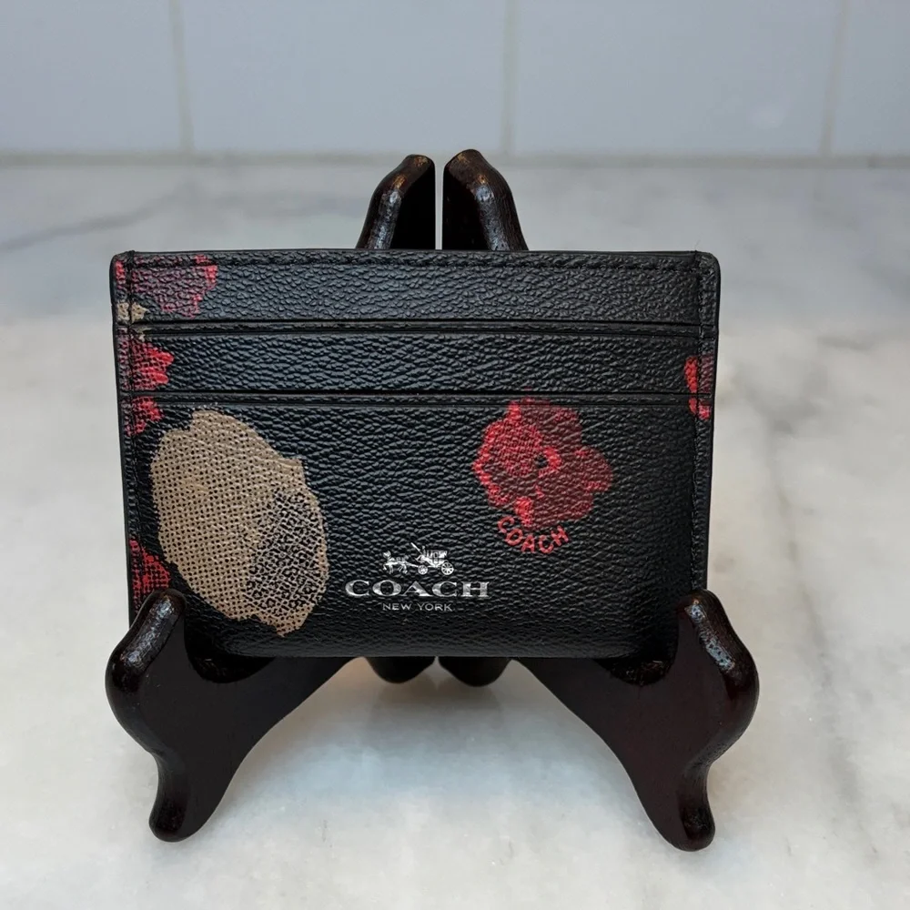 Coach Black and Red Floral Card Holder